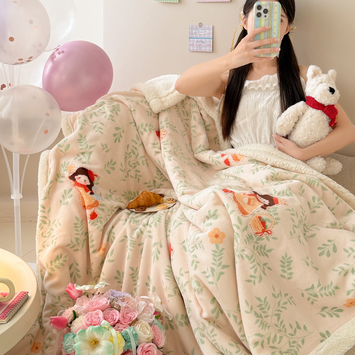 91家纺网 家纺一手货源 找家纺 沐慕 2025新款牛奶绒拼羊羔绒毛毯盖毯毯子 毛毯-森林女孩