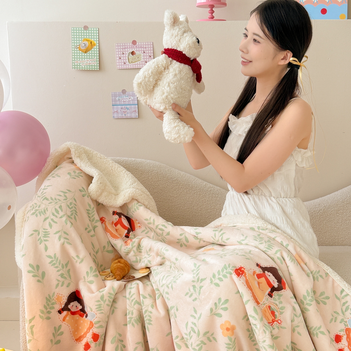 91家纺网 家纺一手货源 找家纺 沐慕 2025新款牛奶绒拼羊羔绒毛毯盖毯毯子 毛毯-森林女孩