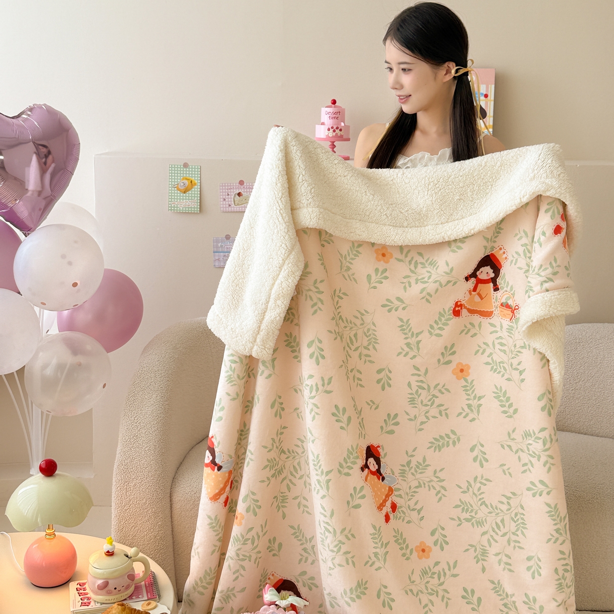 91家纺网 家纺一手货源 找家纺 沐慕 2025新款牛奶绒拼羊羔绒毛毯盖毯毯子 毛毯-森林女孩