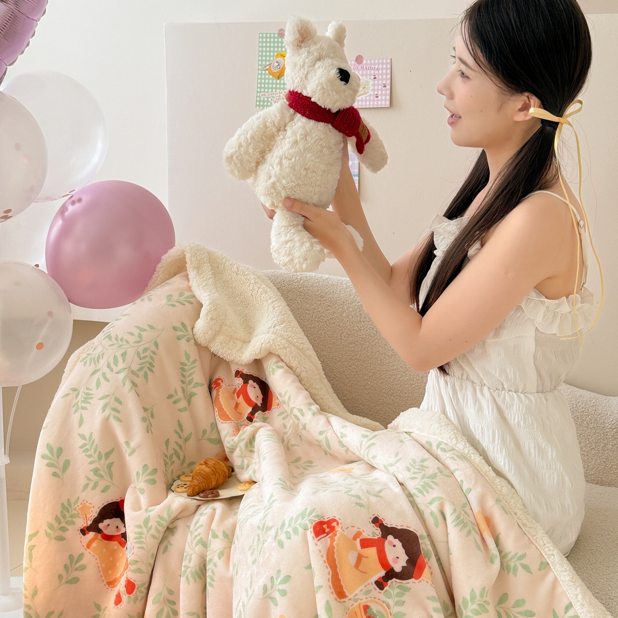 91家纺网 家纺一手货源 找家纺 沐慕 2025新款牛奶绒拼羊羔绒毛毯盖毯毯子 毛毯-森林女孩