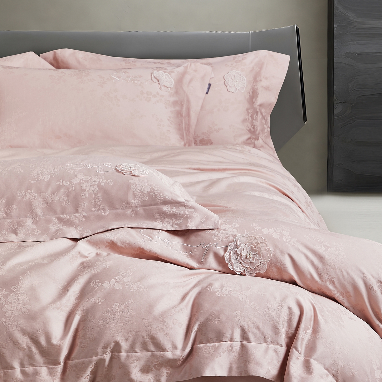 91家纺网 家纺一手货源 找家纺 （总）玖玖爱家纺 2025新款长绒棉全棉纯棉磨毛提花四件套-夏沫