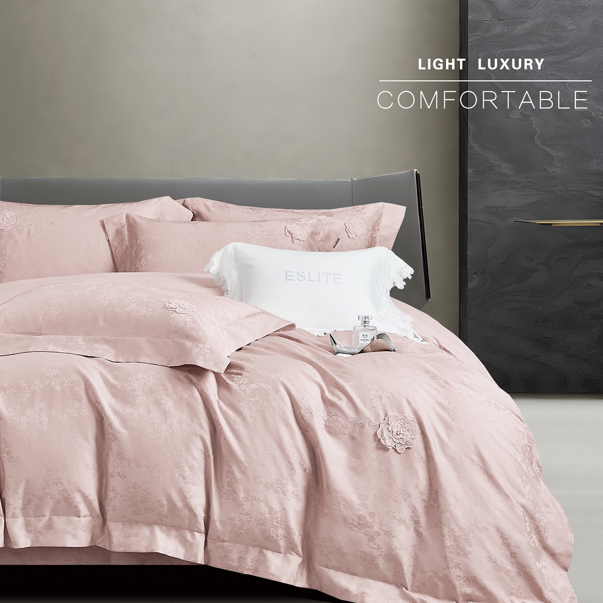 91家纺网 家纺一手货源 找家纺 玖玖爱家纺 2025新款长绒棉全棉纯棉磨毛提花四件套-夏沫 夏沫-豆沙