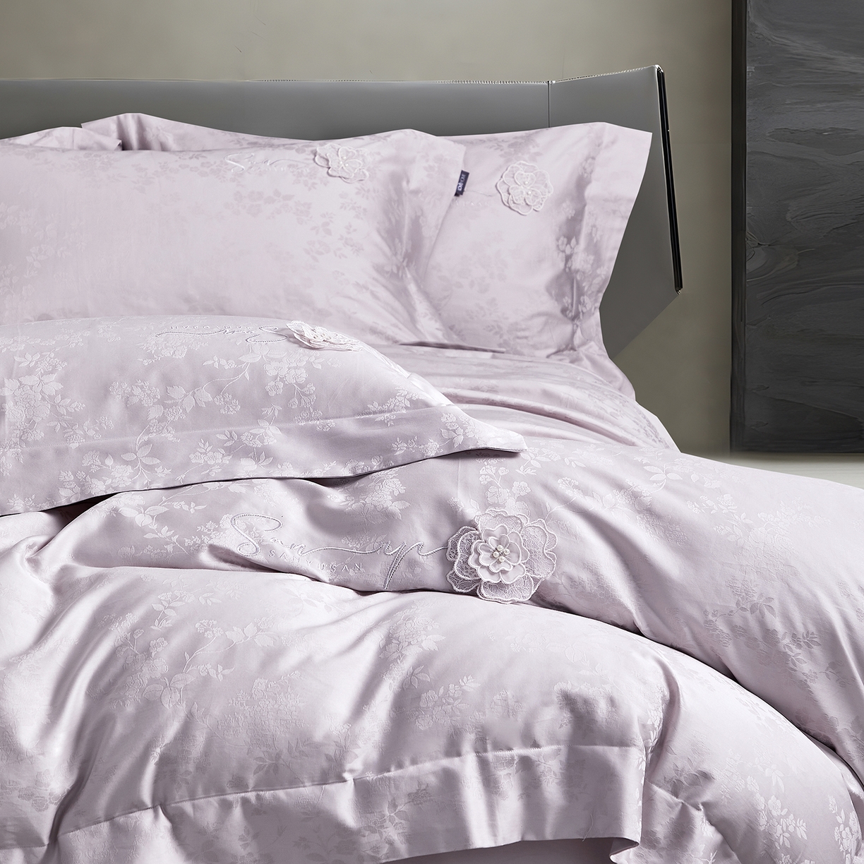 91家纺网 家纺一手货源 找家纺 玖玖爱家纺 2025新款长绒棉全棉纯棉磨毛提花四件套-夏沫 夏沫-浅紫