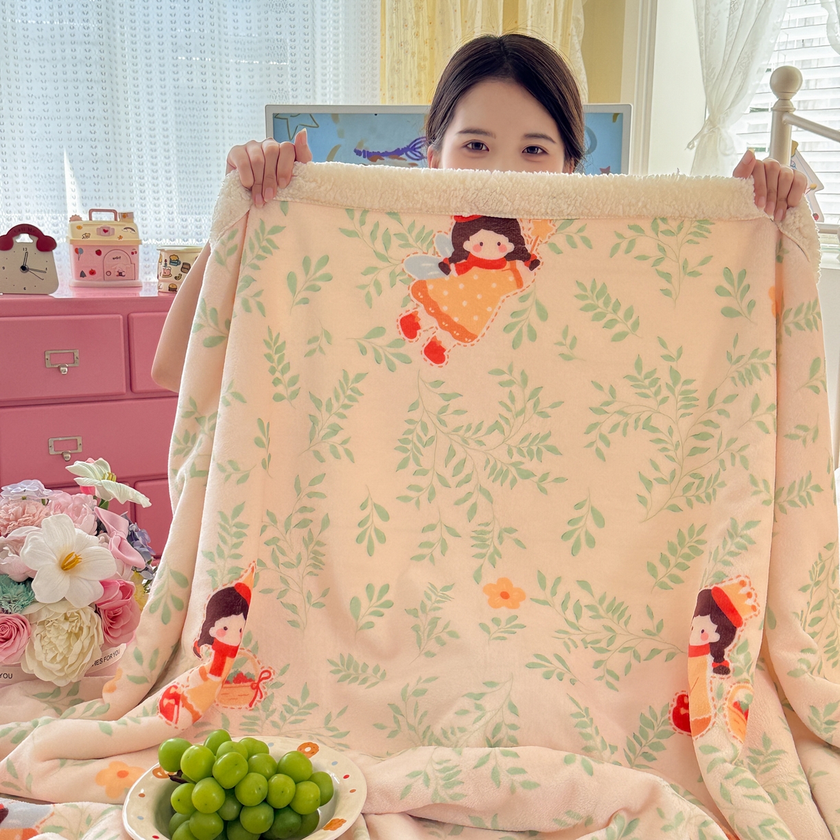 91家纺网 家纺一手货源 找家纺 沐慕 2025新款牛奶绒拼羊羔绒毛毯盖毯毯子 毛毯-森林女孩