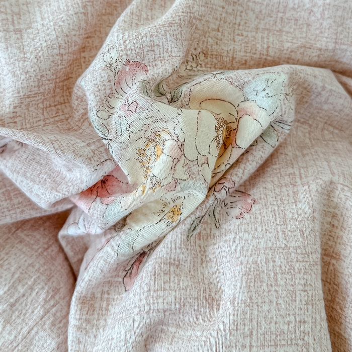 91家纺网 家纺一手货源 找家纺 芯恋 25年新款亚麻风全棉花边云感冬被四季被加厚冬被 花弄影