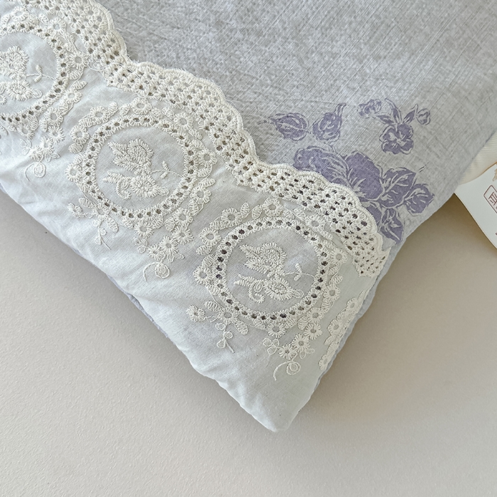 91家纺网 家纺一手货源 找家纺 芯恋 25年新款亚麻风全棉花边云感冬被四季被加厚冬被 花影