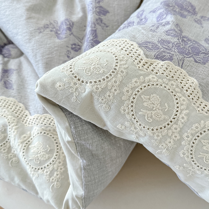 91家纺网 家纺一手货源 找家纺 芯恋 25年新款亚麻风全棉花边云感冬被四季被加厚冬被 花影