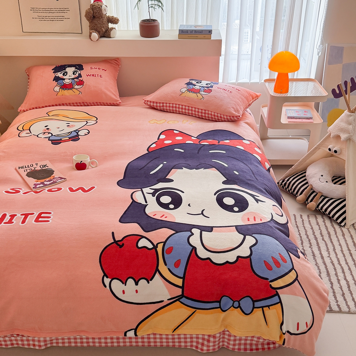 91家纺网 家纺一手货源 找家纺 悦织湾家纺 2025新款大版卡通印花牛奶绒四件套儿童床绒套件学生宿舍单双人床上用品三四件套 卡通公主