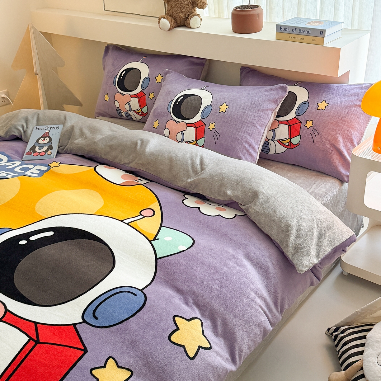 91家纺网 家纺一手货源 找家纺 悦织湾家纺 2025新款大版卡通印花牛奶绒四件套儿童床绒套件学生宿舍单双人床上用品三四件套 温馨太空