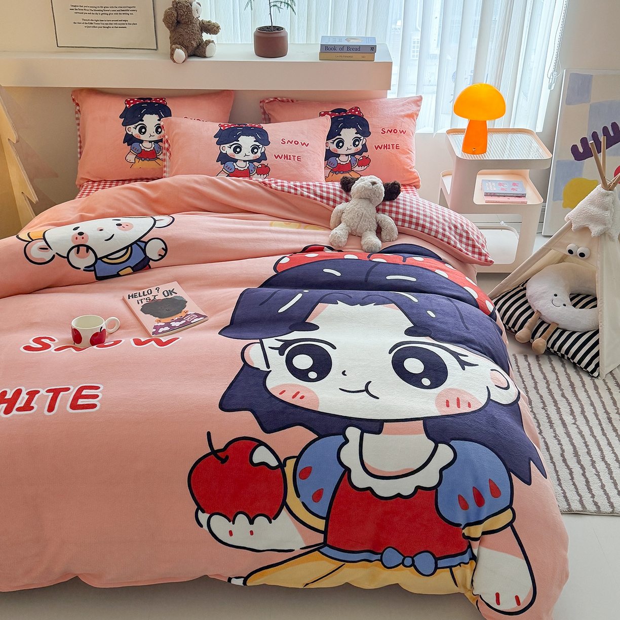 91家纺网 家纺一手货源 找家纺 悦织湾家纺 2025新款大版卡通印花牛奶绒四件套儿童床绒套件学生宿舍单双人床上用品三四件套 卡通公主