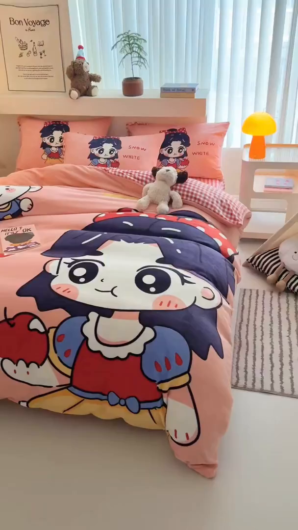 91家纺网 家纺一手货源 找家纺 悦织湾家纺 2025新款大版卡通印花牛奶绒四件套儿童床绒套件学生宿舍单双人床上用品三四件套 卡通公主