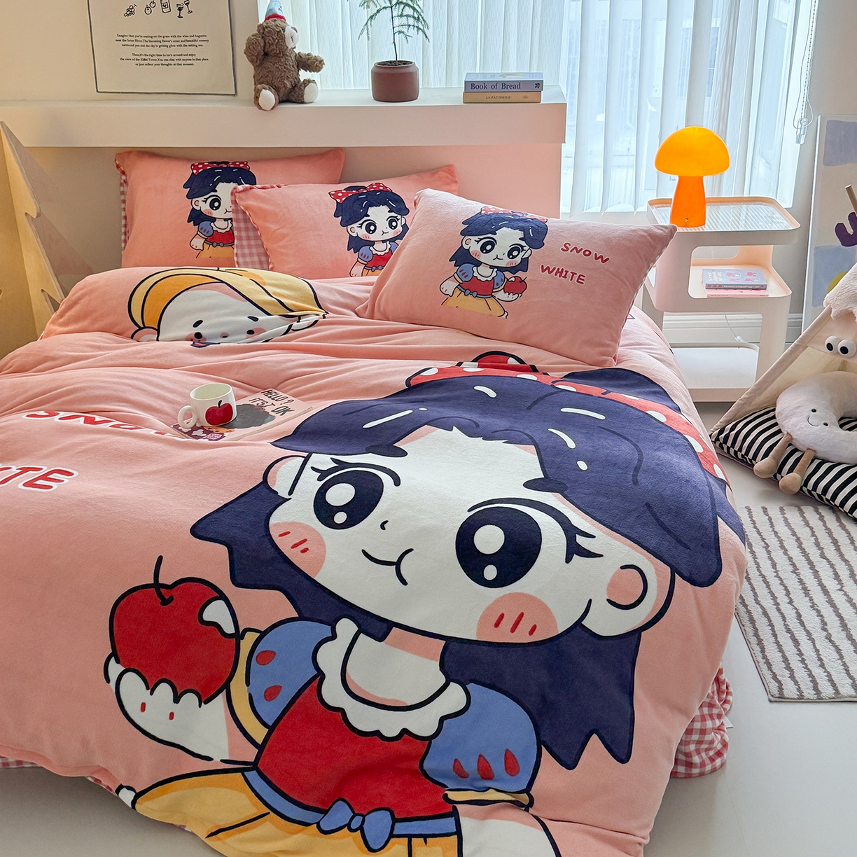 91家纺网 家纺一手货源 找家纺 悦织湾家纺 2025新款大版卡通印花牛奶绒四件套儿童床绒套件学生宿舍单双人床上用品三四件套 卡通公主