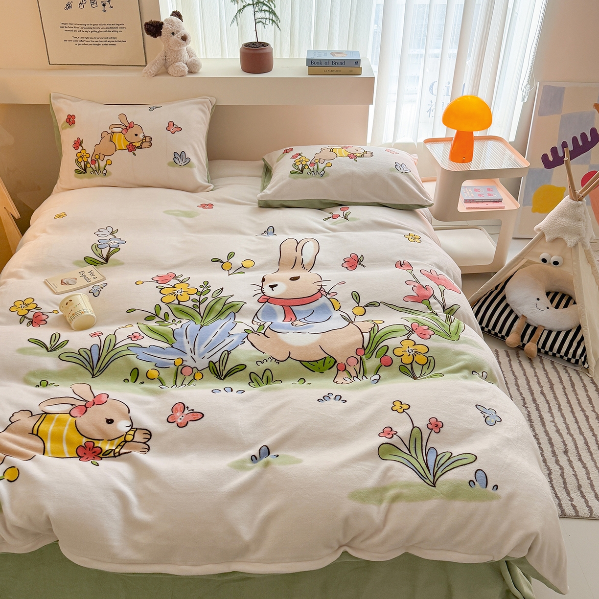 91家纺网 家纺一手货源 找家纺 悦织湾家纺 2025新款大版卡通印花牛奶绒四件套儿童床绒套件学生宿舍单双人床上用品三四件套 悠闲生活