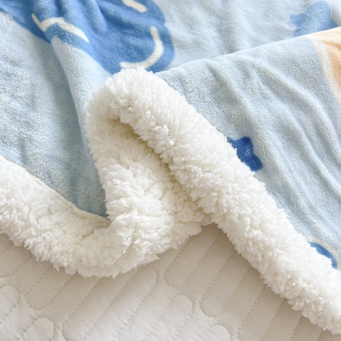 91家纺网 家纺一手货源 找家纺 沐慕 2025新款牛奶绒拼羊羔绒毛毯盖毯毯子 毛毯-晚安熊