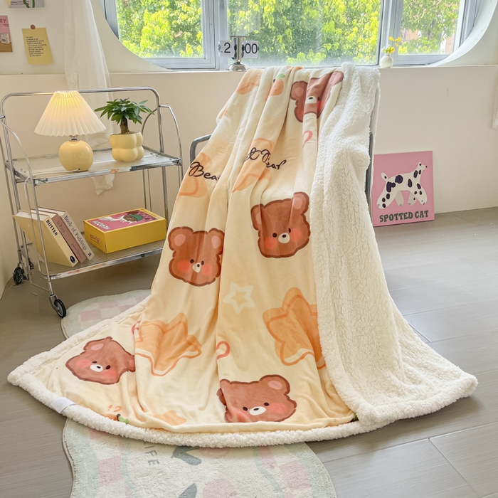 沐慕 2025新款牛奶绒拼羊羔绒毛毯盖毯毯子 毛毯-星星熊