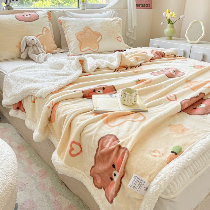 91家纺网 家纺一手货源 找家纺 沐慕 2025新款牛奶绒拼羊羔绒毛毯盖毯毯子 毛毯-星星熊