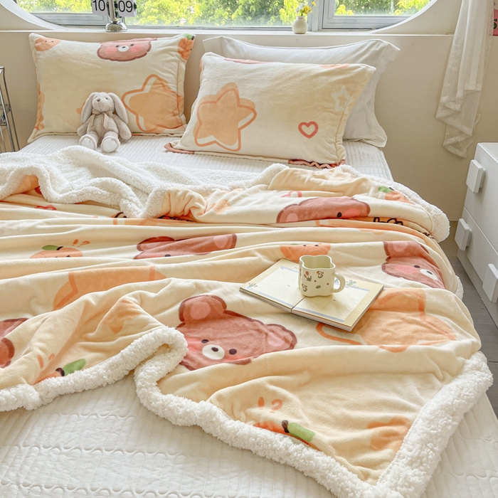 91家纺网 家纺一手货源 找家纺 沐慕 2025新款牛奶绒拼羊羔绒毛毯盖毯毯子 毛毯-星星熊