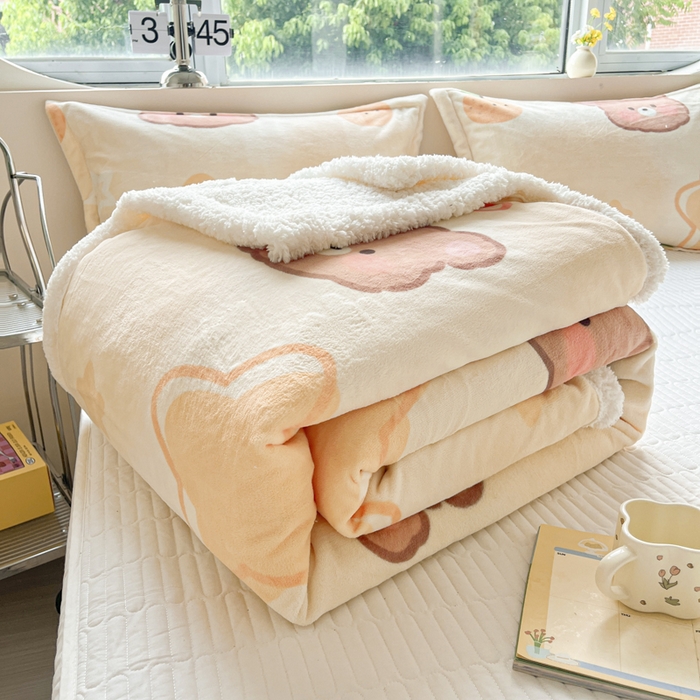 91家纺网 家纺一手货源 找家纺 沐慕 2025新款牛奶绒拼羊羔绒毛毯盖毯毯子 毛毯-星星熊