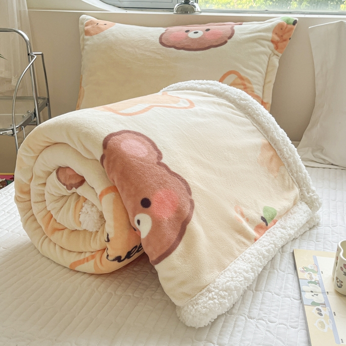 91家纺网 家纺一手货源 找家纺 沐慕 2025新款牛奶绒拼羊羔绒毛毯盖毯毯子 毛毯-星星熊