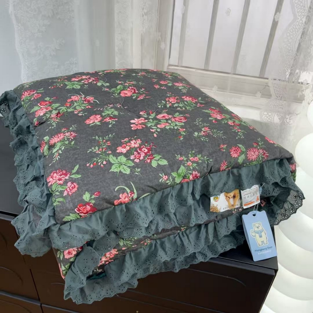 暖居 2025新款纯棉花边款春秋豆豆被四季通用 中国美