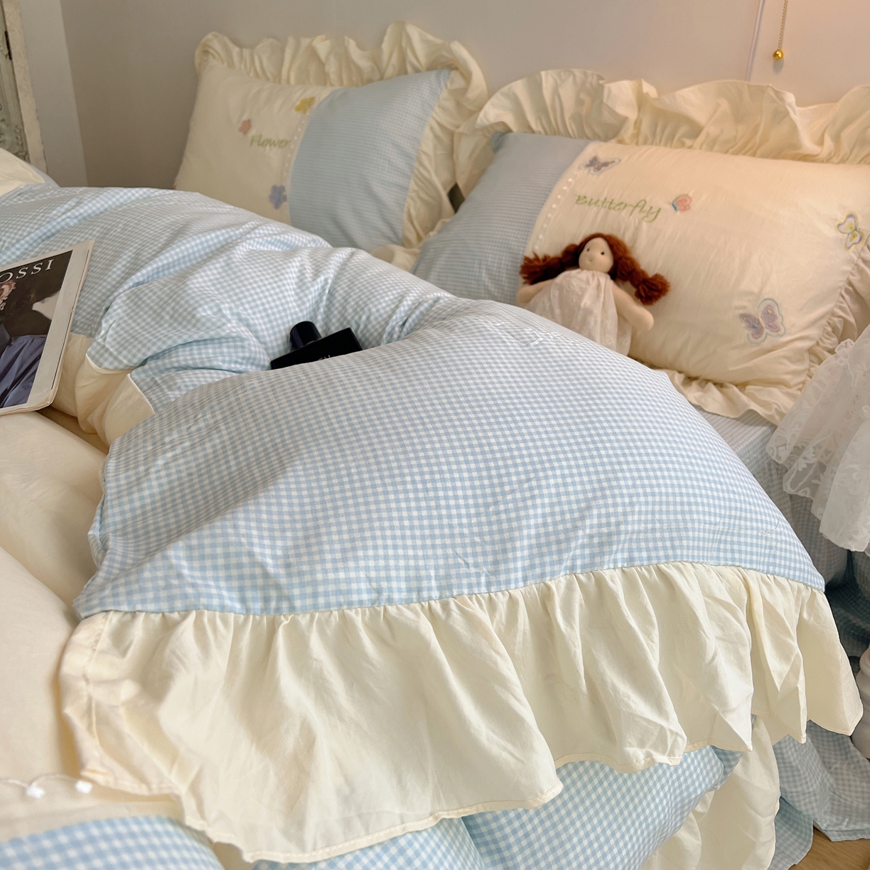 91家纺网 家纺一手货源 找家纺 （总）轻奢坊 2025新款水洗棉拼接蕾丝花边四件套