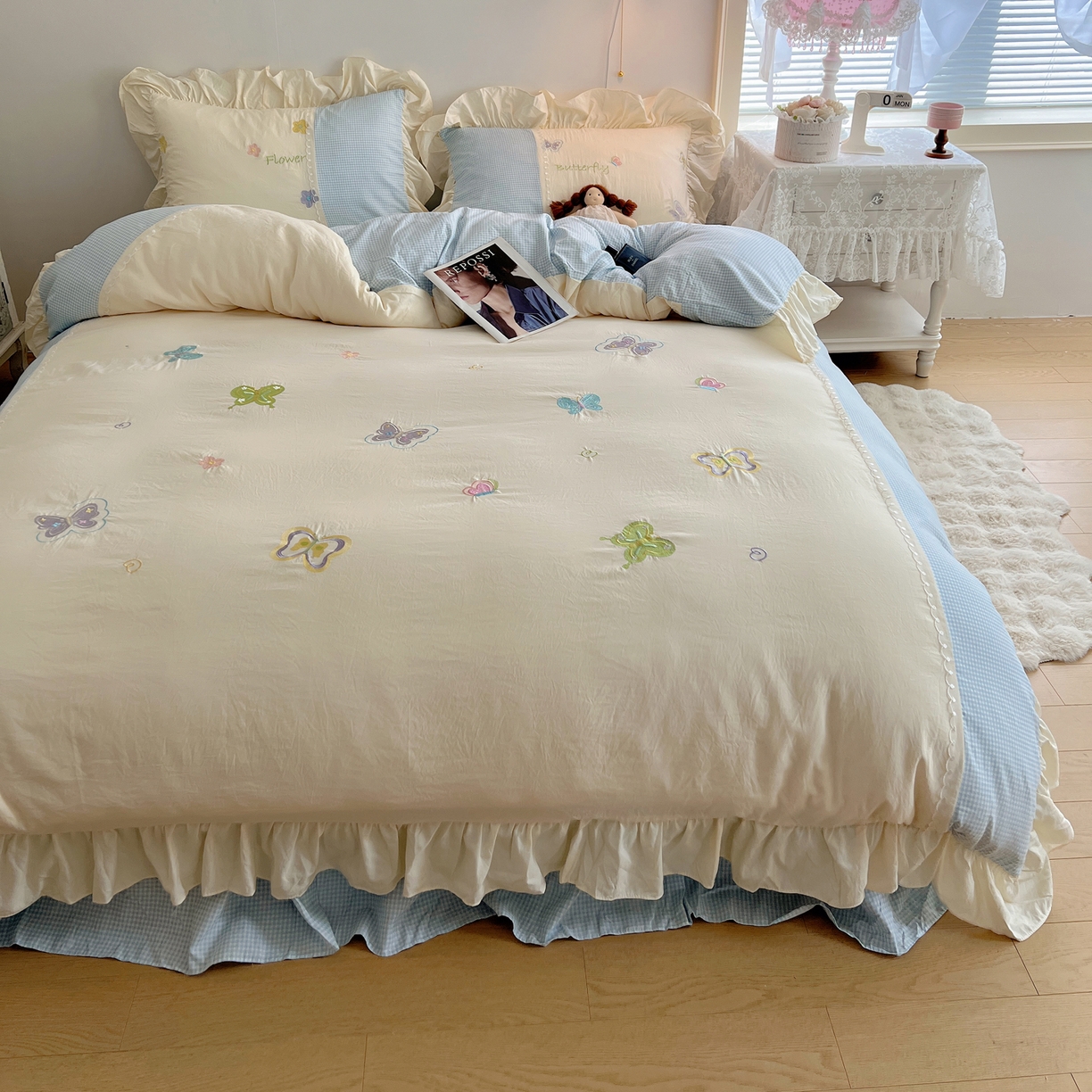 91家纺网 家纺一手货源 找家纺 （总）轻奢坊 2025新款水洗棉拼接蕾丝花边四件套