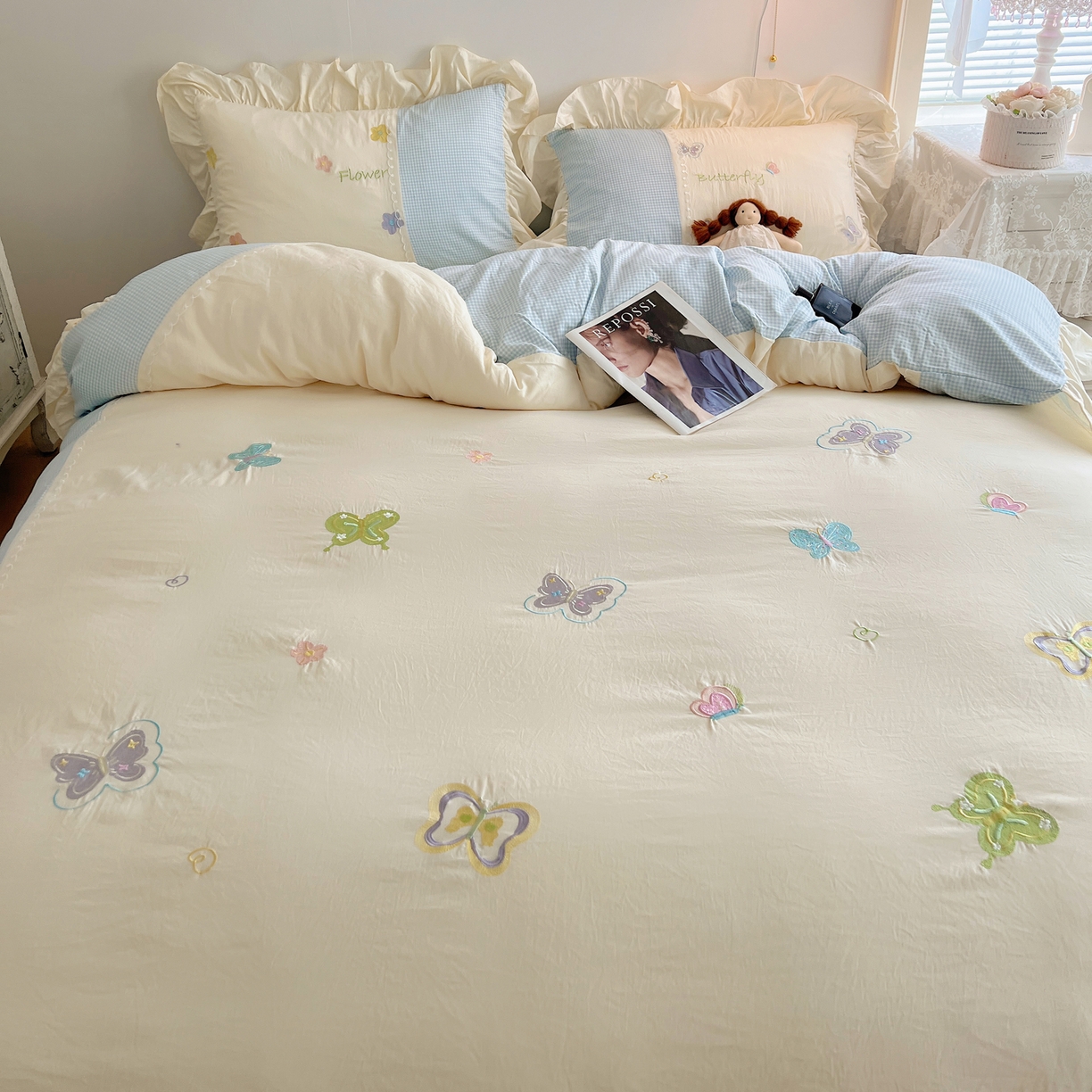 91家纺网 家纺一手货源 找家纺 （总）轻奢坊 2025新款水洗棉拼接蕾丝花边四件套