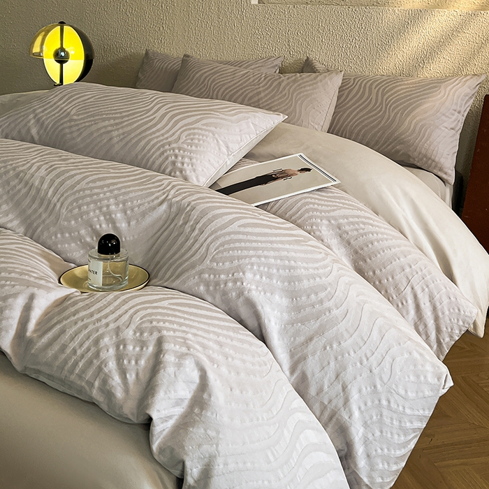 莱茵家居 2025新款全棉提花贡缎磨毛四件套 杰斯-灰