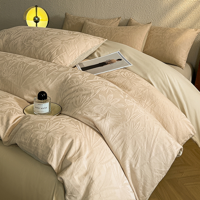 莱茵家居 2025新款全棉提花贡缎磨毛四件套 秘境-奶咖