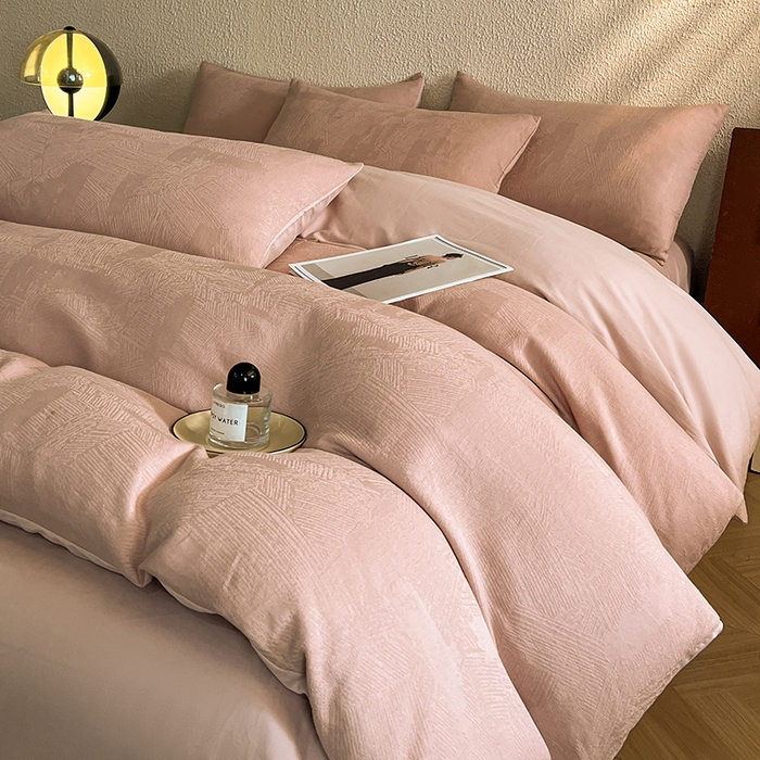 莱茵家居 2025新款全棉提花贡缎磨毛四件套 银河-粉