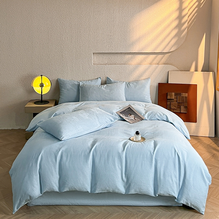 91家纺网 家纺一手货源 找家纺 莱茵家居 2025新款全棉提花贡缎磨毛四件套 银河-蓝