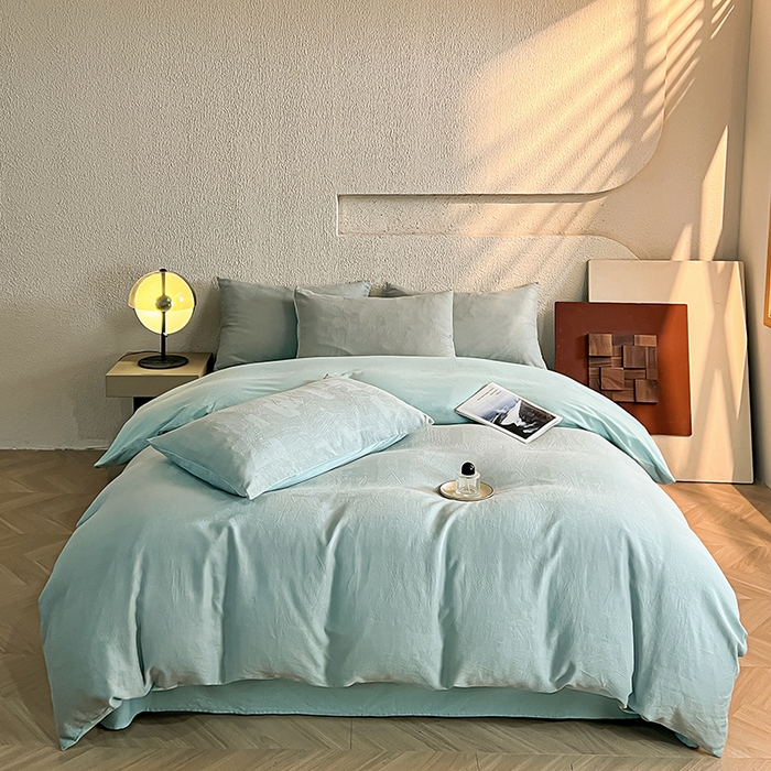 91家纺网 家纺一手货源 找家纺 莱茵家居 2025新款全棉提花贡缎磨毛四件套 银河-绿