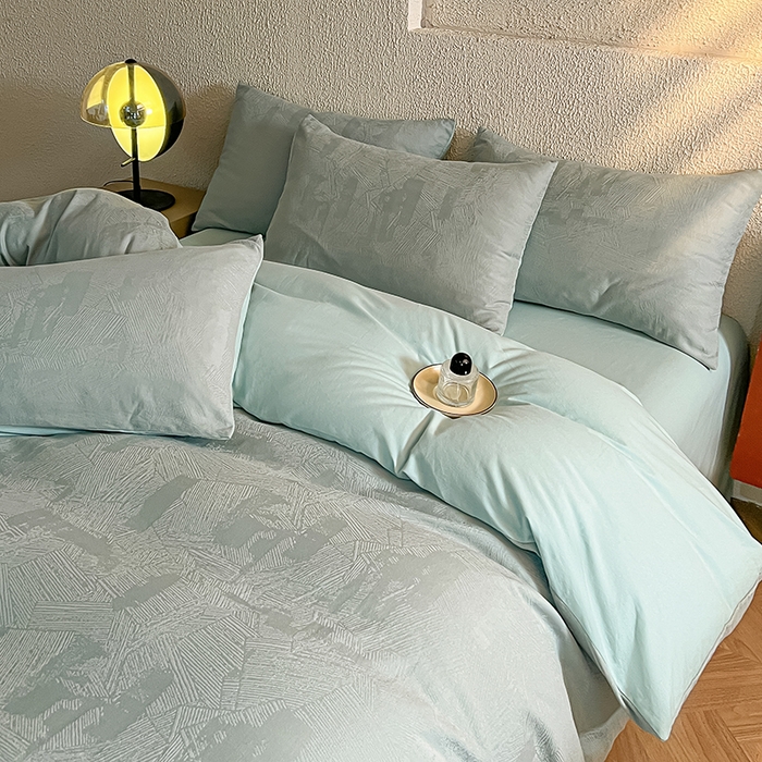 91家纺网 家纺一手货源 找家纺 莱茵家居 2025新款全棉提花贡缎磨毛四件套 银河-绿
