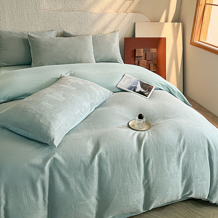 91家纺网 家纺一手货源 找家纺 莱茵家居 2025新款全棉提花贡缎磨毛四件套 银河-绿