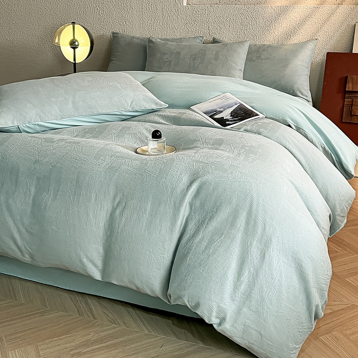 91家纺网 家纺一手货源 找家纺 莱茵家居 2025新款全棉提花贡缎磨毛四件套 银河-绿