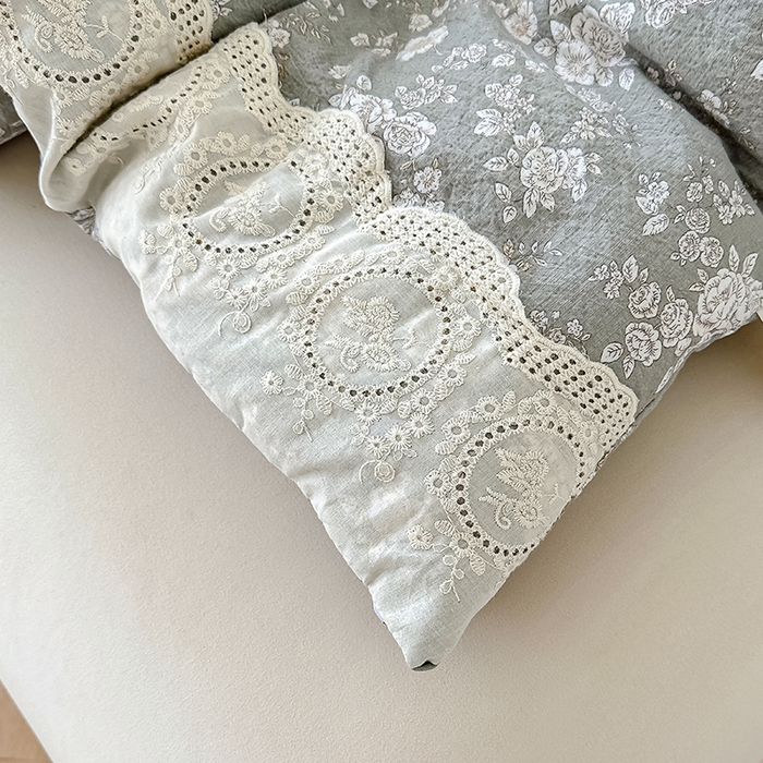 91家纺网 家纺一手货源 找家纺 芯恋 25年新款亚麻风全棉花边云感冬被四季被加厚冬被 落霞