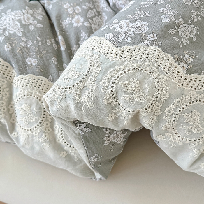 91家纺网 家纺一手货源 找家纺 芯恋 25年新款亚麻风全棉花边云感冬被四季被加厚冬被 落霞