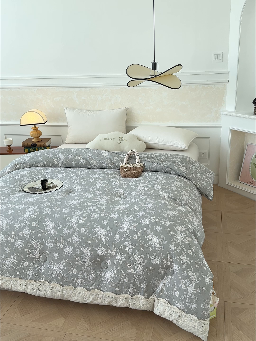 91家纺网 家纺一手货源 找家纺 芯恋 25年新款亚麻风全棉花边云感冬被四季被加厚冬被 落霞