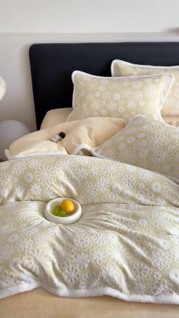 91家纺网 家纺一手货源 找家纺 （总）沐棉家居 2025新款高克重立体雕花牛奶绒保暖四件套