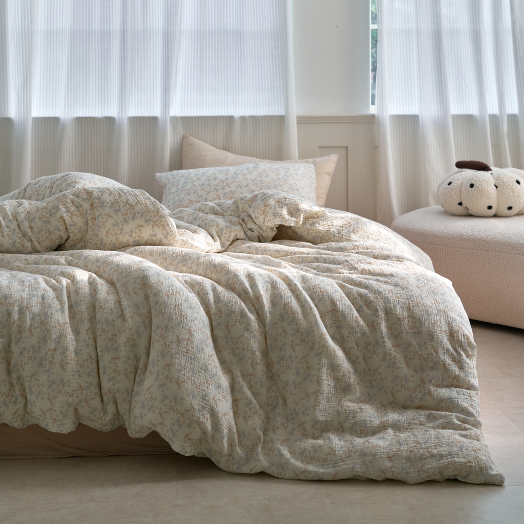 洋铭区（原狠狠爱） 2025新款皱皱纱A类全棉纯棉人字纹四件套系列 麦穗小花