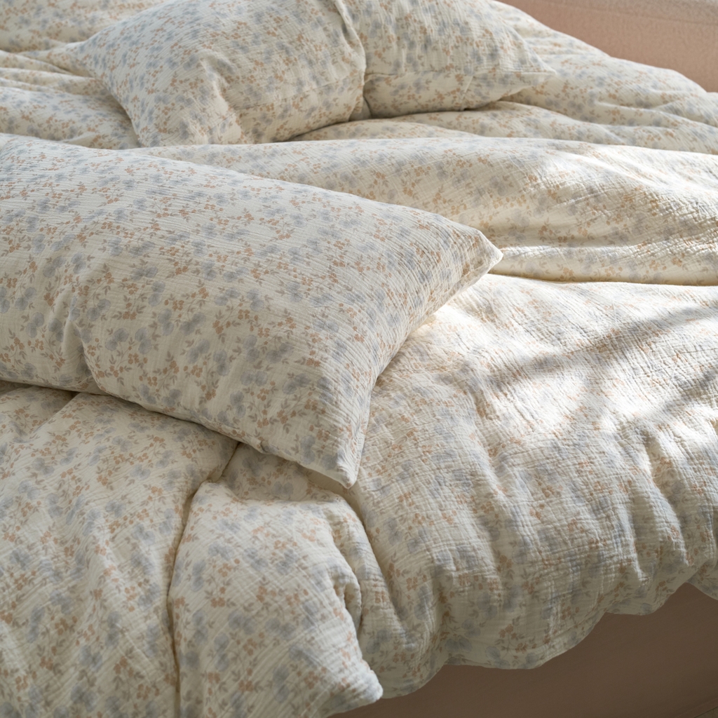 91家纺网 家纺一手货源 找家纺 洋铭区（原狠狠爱） 2025新款皱皱纱A类全棉纯棉人字纹四件套系列 麦穗小花