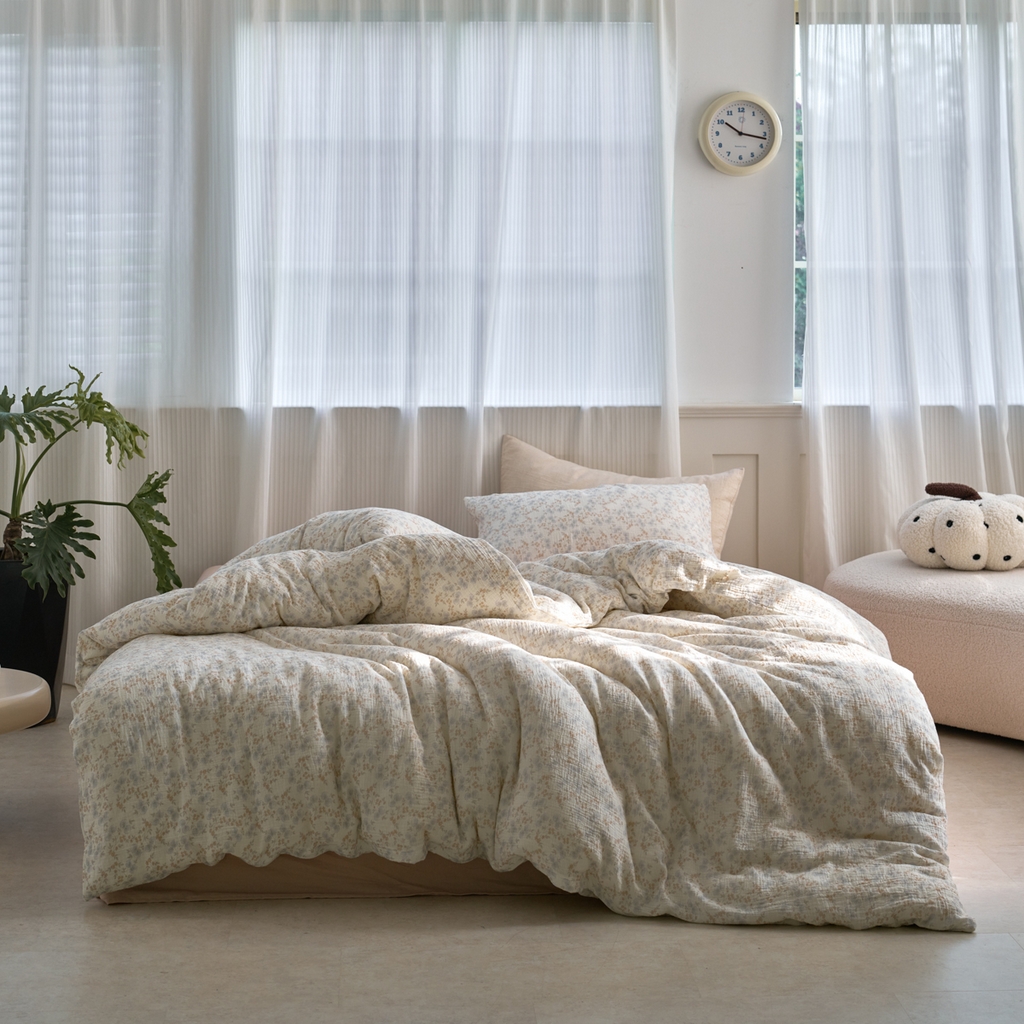 91家纺网 家纺一手货源 找家纺 洋铭区（原狠狠爱） 2025新款皱皱纱A类全棉纯棉人字纹四件套系列 麦穗小花