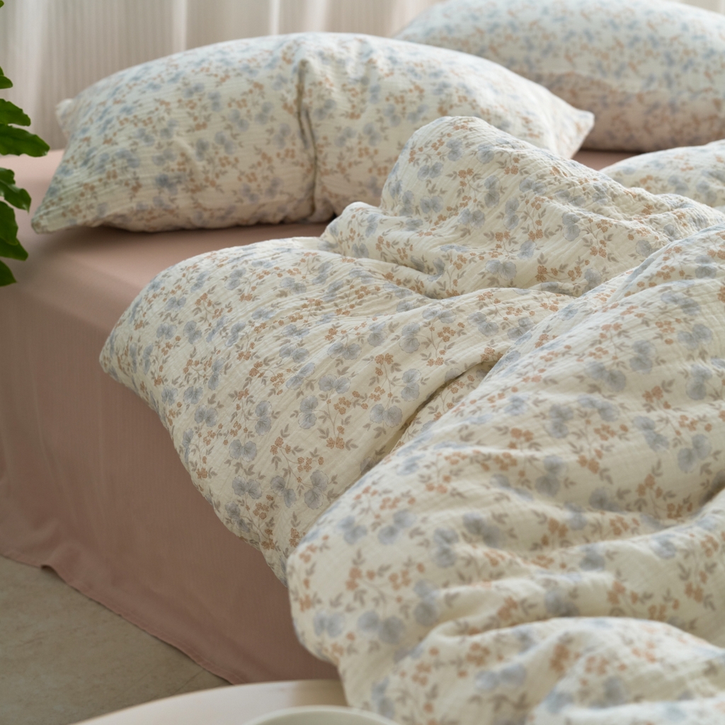 91家纺网 家纺一手货源 找家纺 洋铭区（原狠狠爱） 2025新款皱皱纱A类全棉纯棉人字纹四件套系列 麦穗小花