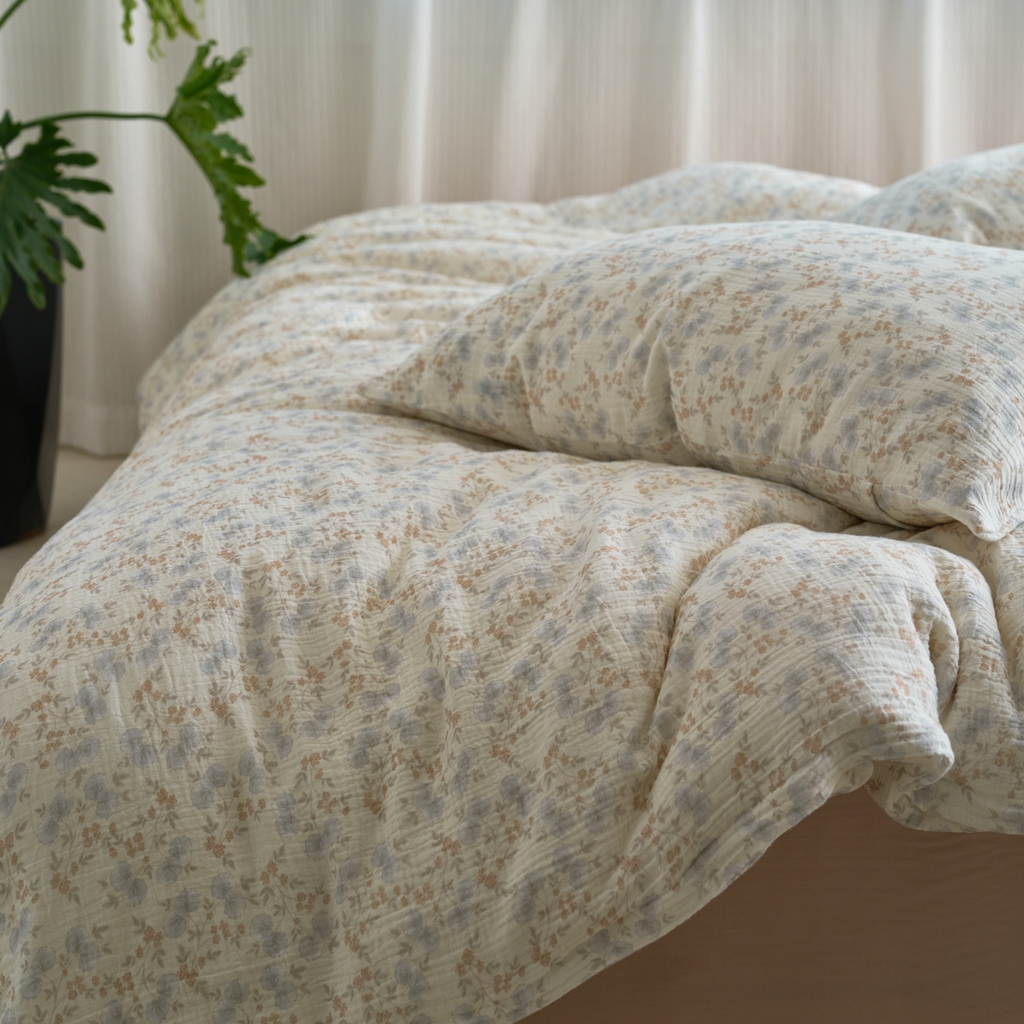 91家纺网 家纺一手货源 找家纺 洋铭区（原狠狠爱） 2025新款皱皱纱A类全棉纯棉人字纹四件套系列 麦穗小花