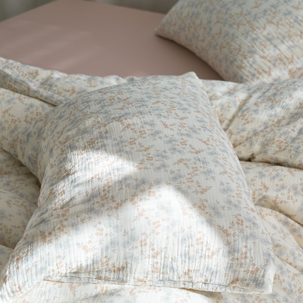 91家纺网 家纺一手货源 找家纺 洋铭区（原狠狠爱） 2025新款皱皱纱A类全棉纯棉人字纹四件套系列 麦穗小花