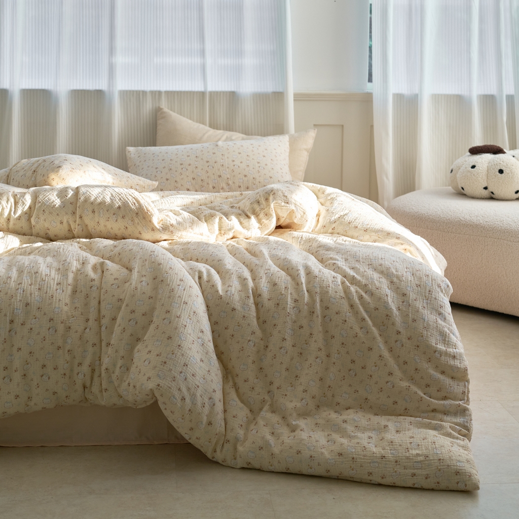 洋铭区（原狠狠爱） 2025新款皱皱纱A类全棉纯棉人字纹四件套系列 猫咪花