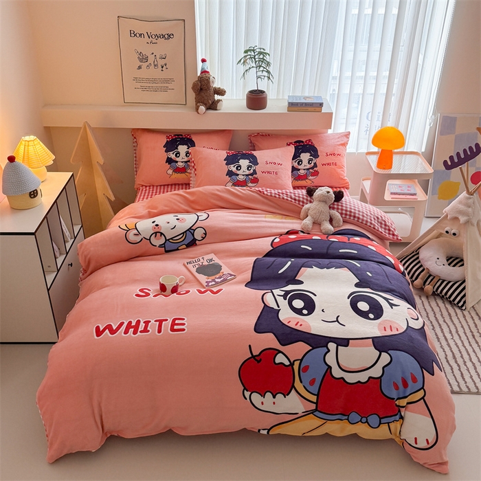 潮邦创意家居 2025新款大版卡通牛奶绒四件套 卡通公主