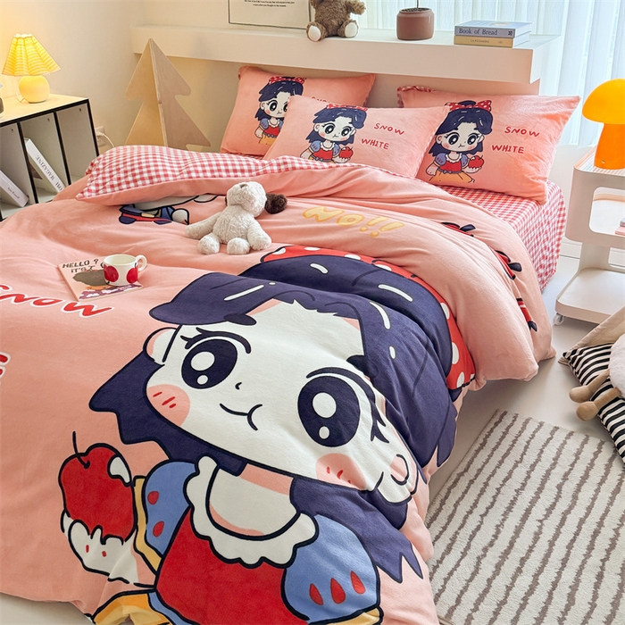 91家纺网 家纺一手货源 找家纺 潮邦创意家居 2025新款大版卡通牛奶绒四件套 卡通公主