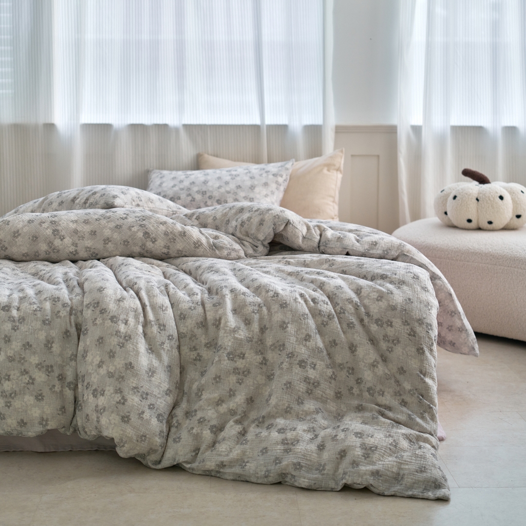 洋铭区（原狠狠爱） 2025新款皱皱纱A类全棉纯棉人字纹四件套系列 水墨意境