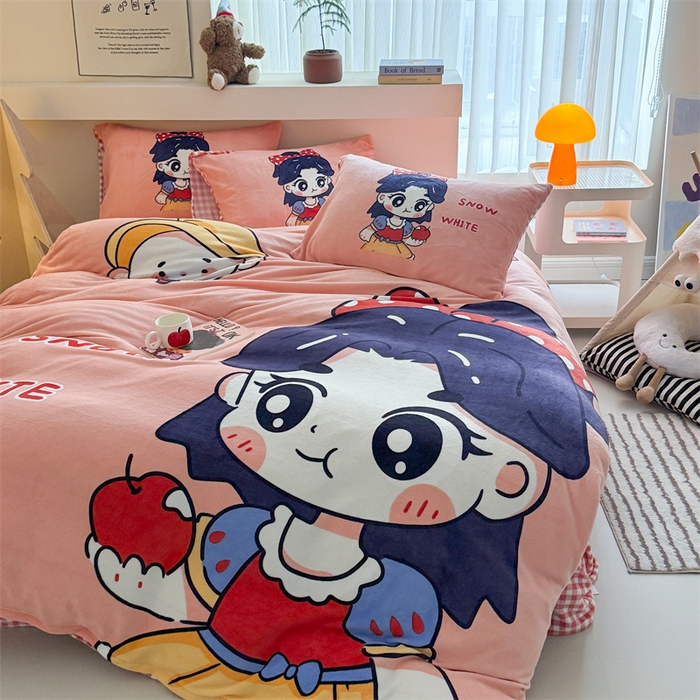 91家纺网 家纺一手货源 找家纺 潮邦创意家居 2025新款大版卡通牛奶绒四件套 卡通公主